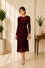 Burgundy Lace Midi Dress