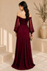 Burgundy Off Shoulder Ruched High Slit Evening Gown