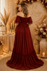 Burgundy Off Shoulder Ruffle High Low Maternity Dress