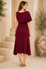 Burgundy One Shoulder Draped Midi Dress