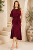 Burgundy One Shoulder Draped Midi Dress