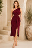 Burgundy One Shoulder Knot Waist Midi Dress