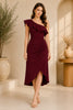 Burgundy One Shoulder Ruffle Midi Dress