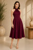 Burgundy Rose Halter Midi Dress