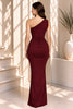 Burgundy Ruched One Shoulder Mermaid Maxi Dress
