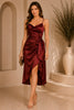 Burgundy Satin Cowl Neck Wrap Dress