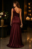 Burgundy Satin One Shoulder Evening Gown