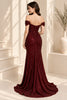 Burgundy Sequin Off-Shoulder Mermaid Evening Gown