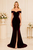 Burgundy Velvet Off Shoulder Gown
