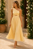 Buttercream Pleated One Shoulder Midi Dress