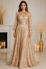 Champagne Botanical Jacquard Evening Gown