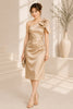 Champagne Bow Satin Elegance Midi Dress