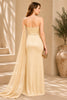 Champagne Cape Column Evening Gown