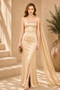 Champagne Cape Column Evening Gown