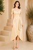 Champagne Cold Shoulder Draped Midi Dress