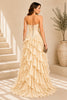 Champagne Corset Ruffle High Low Gown