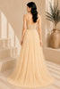 Champagne Corset Tulle High Slit Evening Gown