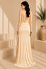 Champagne Cowl Neck High Slit Evening Gown