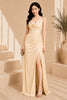 Champagne Cowl Neck High Slit Evening Gown