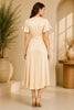 Champagne Flutter Sleeve Wrap Midi Dress
