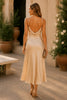 Champagne Glow Satin Slip Midi Dress