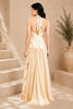 Champagne Halter Ruffle Evening Gown