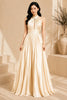 Champagne Halter Ruffle Evening Gown