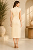 Champagne High Neck Knot Waist Midi Dress