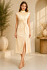 Champagne High Neck Knot Waist Midi Dress