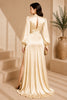 Champagne Keyhole Balloon Sleeve Evening Gown