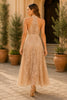 Champagne Lace Halter Evening Midi Dress