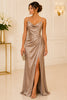 Champagne Luxe Satin Ruched Evening Gown
