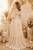 Champagne Off Shoulder Ruffle Hem Maternity Maxi Dress