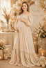 Champagne Off Shoulder Ruffle Hem Maternity Maxi Dress