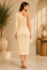 Champagne One Shoulder Ruched Midi Dress