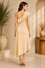 Champagne One Shoulder Ruffle Midi Dress