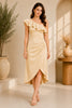 Champagne One Shoulder Ruffle Midi Dress