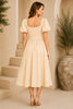 Champagne Puff Sleeve Belted Midi Dress