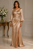 Champagne Satin Draped Evening Gown