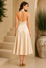 Champagne Square Neck Cascade Draped Midi Dress