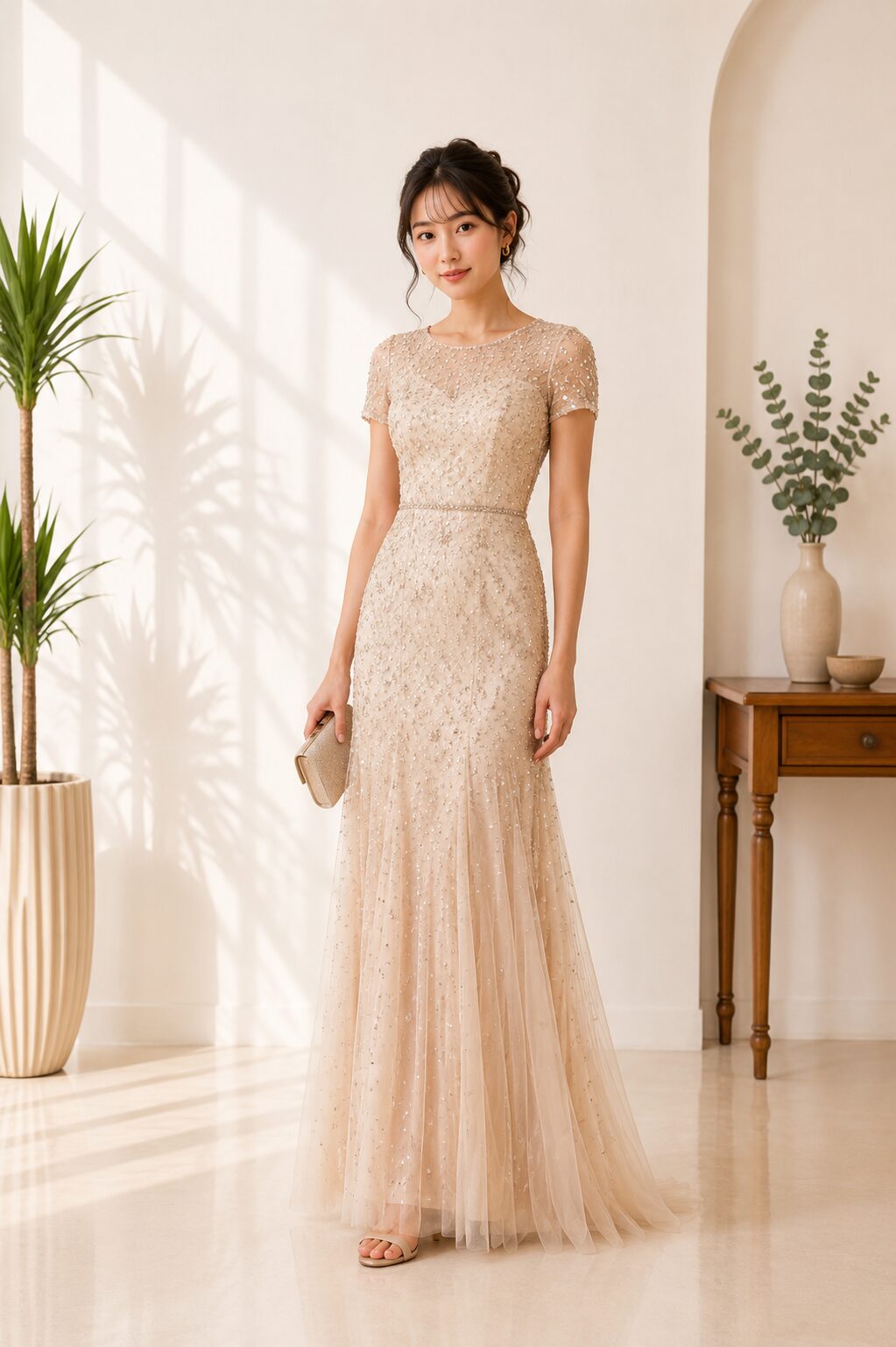 Champagne Stardust Evening Gown