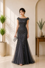 Charcoal Sequin Mermaid Evening Gown
