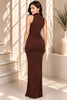 Chocolate Brown Ruched Tie-Waist Mermaid Maxi Dress
