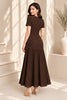 Chocolate Brown Tweed Button Front A Line Midi Dress
