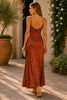Copper Glow Satin Slip Maxi Dress
