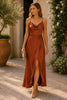 Copper Glow Satin Slip Maxi Dress