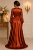 Copper Satin Draped Evening Gown