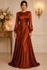 Copper Satin Draped Evening Gown