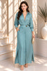 Dusty Blue Belted Button-Front Shirt Maxi Dress