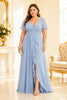 Dusty Blue Chiffon Plus Size Maxi Dress